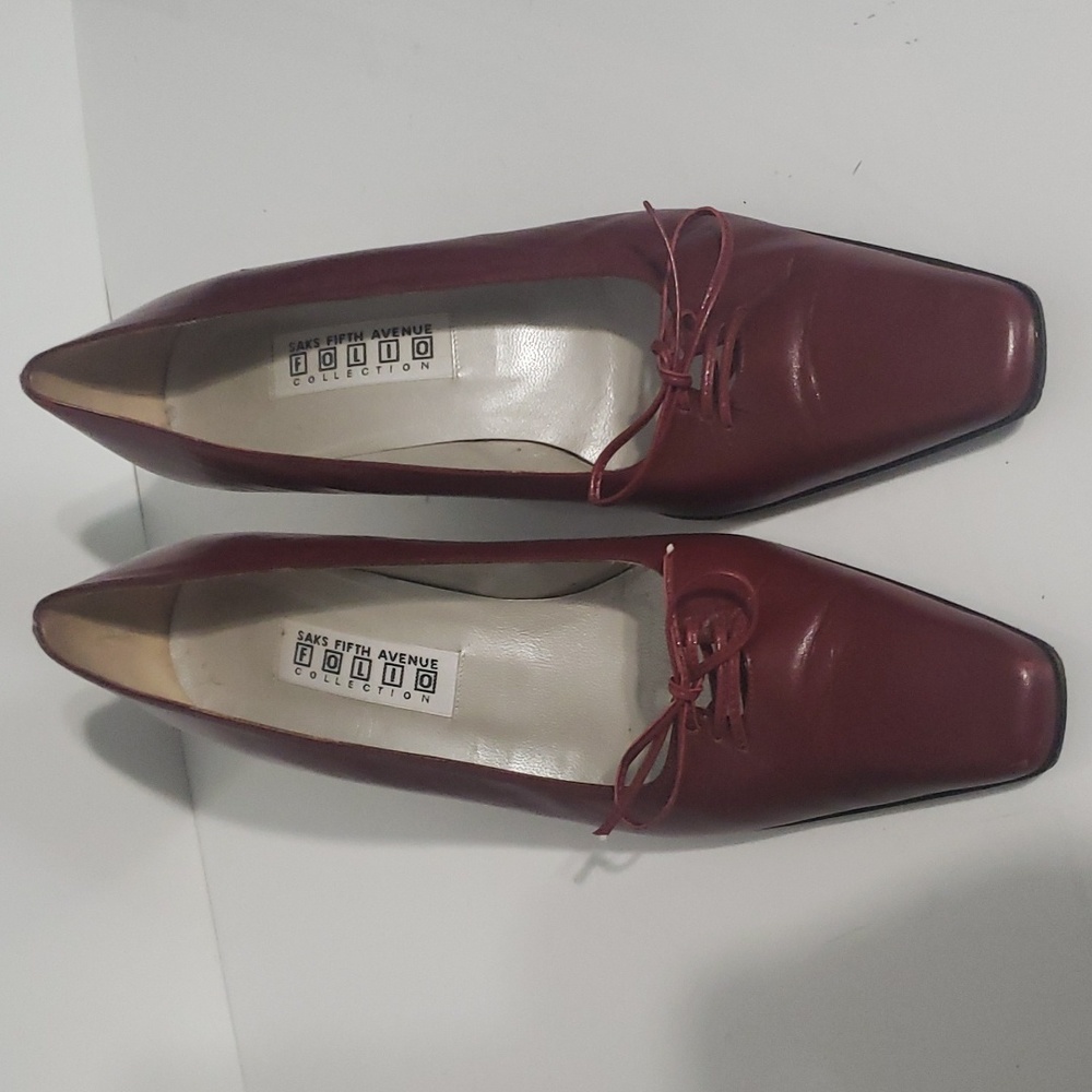 Saks Fifth Avenue Burgundy Leather Pointed Toe Heels